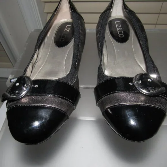 Liz & Co Cap-Toe Buckle Leather Ballet Flats Size 7.5M | Metallic Chic Feminine - Picture 5 of 8